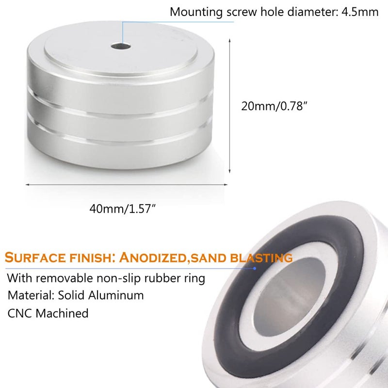 Tertullus 4 Sets High-End HiFi Aluminum Speaker Feet, Shock Base Pad Spikes,40x20mm,Shockproof Stand Pad for HiFi Devices Amplifier Turntable DAC Recorder CD (Silver) - Image 3